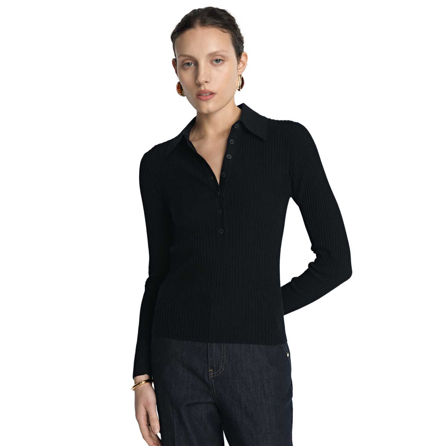 Veronika Maine Cotton Silk Ribbed Polo